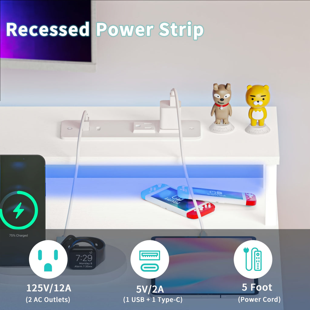 Bureau Gaming LED avec Tiroirs et Prises - Support Moniteur Clavier Maison Bureau