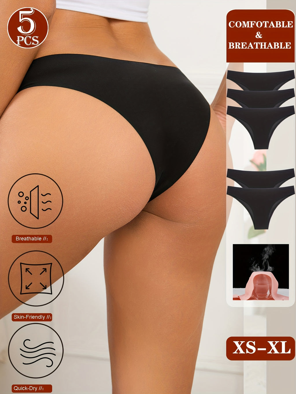 Lot 5 Culottes Bikini Femme Seamless - Respirantes Séchage Rapide Confort