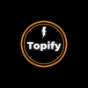 Logo Topify avec fond noir, éclair blanc et contour orange