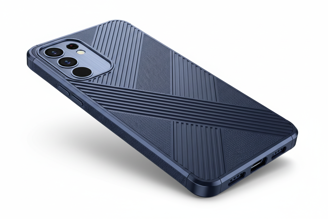 Étui bleu marine vue en angle